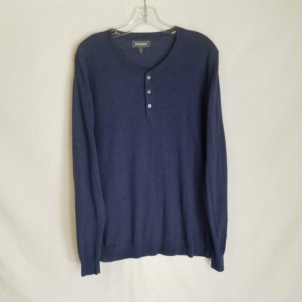 Bonobos Blue Lightweight Henley Sweater Cotton Linen Blend Slim Fit Mens XL